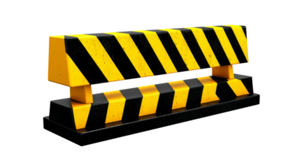 Hazard barrier with yellow and black stripes isolated on transparent background.