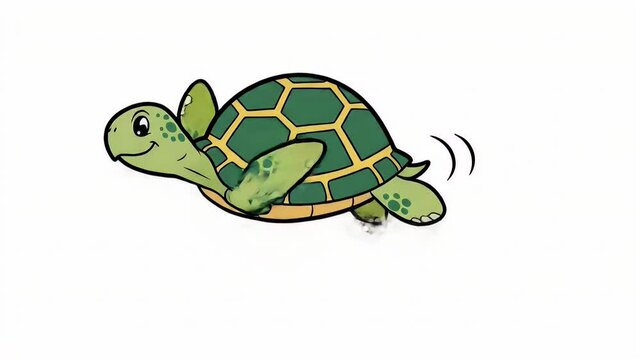 Cartoon turtle illustration in flat style with simple design and bright colors
