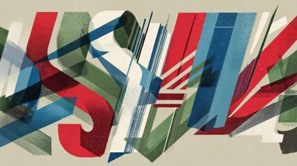 Abstract graphic design with layered text elements.