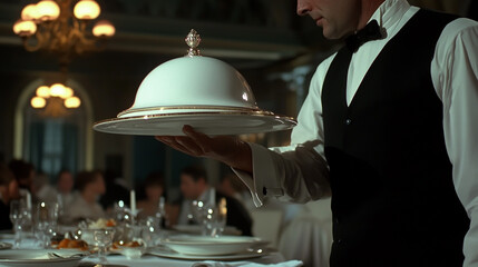 As the waiter lifted the white serving cloche, the guests eagerly looked at the empty white plate in confusion