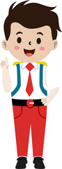 Cute Elementary School Kids in Red and White Uniform – Cartoon Vector