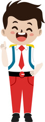 Cute Elementary School Kids in Red and White Uniform – Cartoon Vector