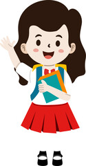 Cute Elementary School Kids in Red and White Uniform – Cartoon Vector