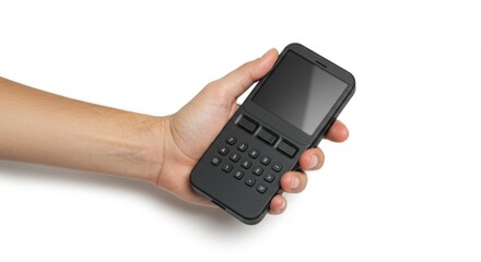 Hand gripping a blank EDC machine, isolated on a pure white background