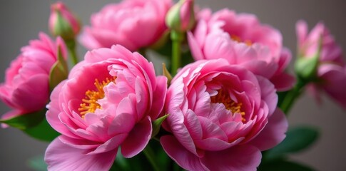 Obraz premium A vibrant bouquet of pink peonies and roses, ample copy space , fresh, plant