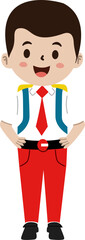 Cute Elementary School Kids in Red and White Uniform – Cartoon Vector