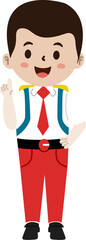 Cute Elementary School Kids in Red and White Uniform – Cartoon Vector