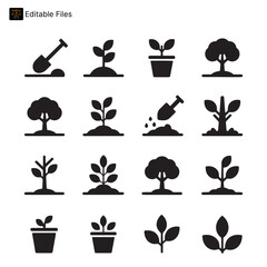 Collection of Green Sustainability and Plant Growth Icons for Environmental Care