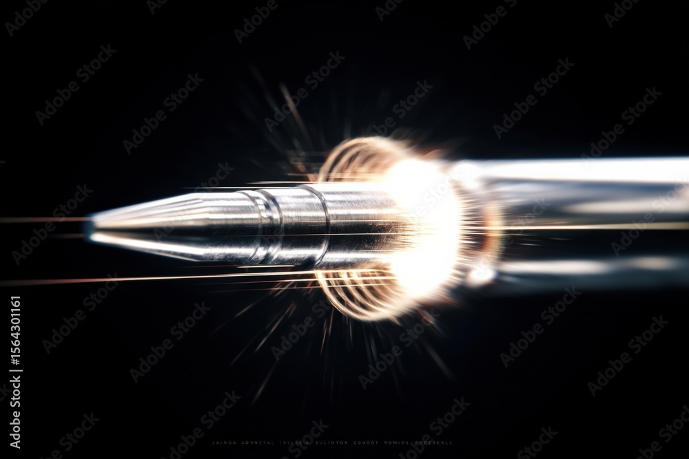Poster high-speed close-up of a metallic ballpoint pen tip emitting sparks and bright light du rapid moveme