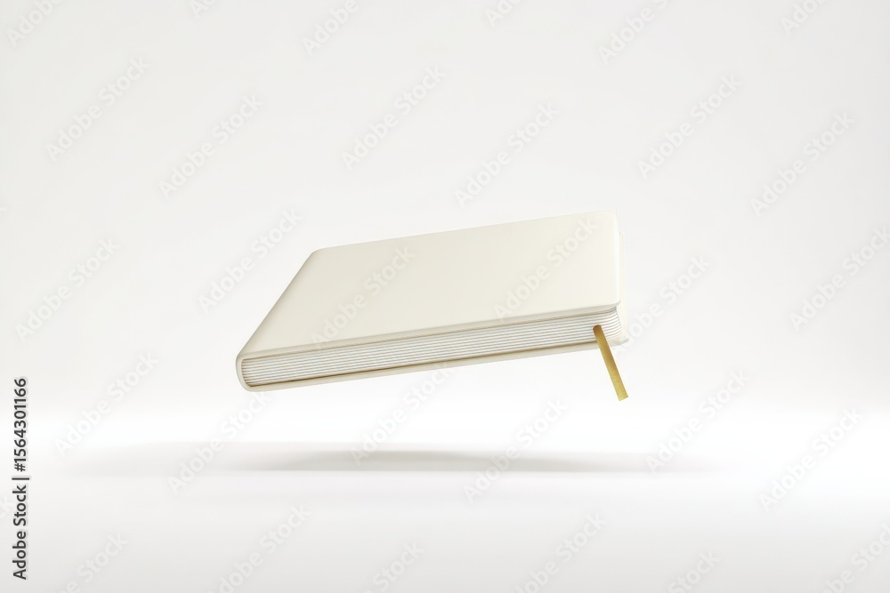 Aufkleber elegant closed white hardcover notebook with gold ribbon bookmark isolated on white background for w