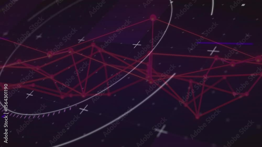 Poster Red network shape appearing at center pulsating and rotating arcs visualizing data flow