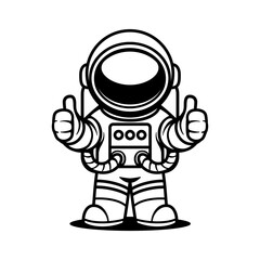 fun astronaut chi-bi cartoon character isolated drawing line style sketch classic vintage design illustration