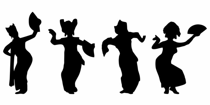 Silhouette of Indonesian Traditional Dancer using fan