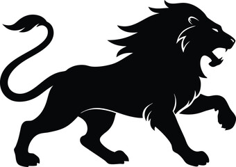 A aggresive lion running pose Vector Black silhouette. with white background