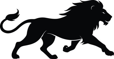 Obraz premium A aggresive lion running pose Vector Black silhouette. with white background