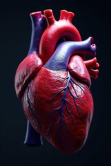 A Detailed Anatomical Representation of a Human Heart, Showing Chambers, Valves, and Vessels in Vivid Color