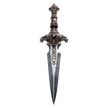Ceremonial dagger in relic sheath concept. A beautifully crafted dagger with intricate designs and details.