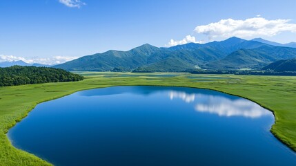 Obraz premium A serene landscape where old, polluting industrial sites have been cleaned up and rewilded, showing the long-term positive impact of effective waste remediation