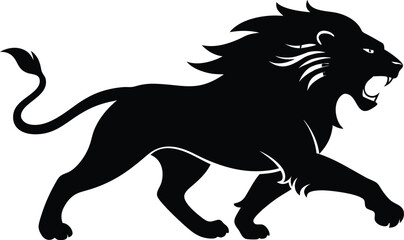 A aggresive lion running pose Vector Black silhouette. with white background