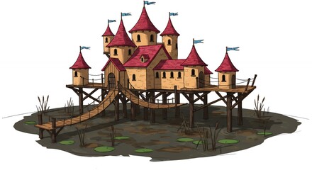 Floating castle in a swamp