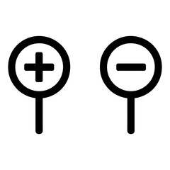 Obraz premium Magnifier icon with plus and minus signs representing zoom in and zoom out with transparent background 