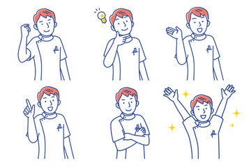 笑顔でポーズする若い男性看護師のセットイラスト