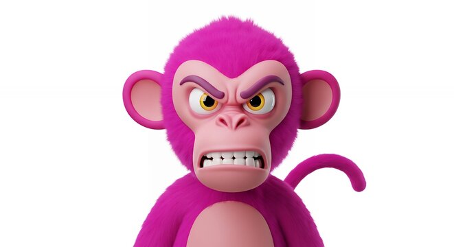 Pink cartoon monkey angry expression