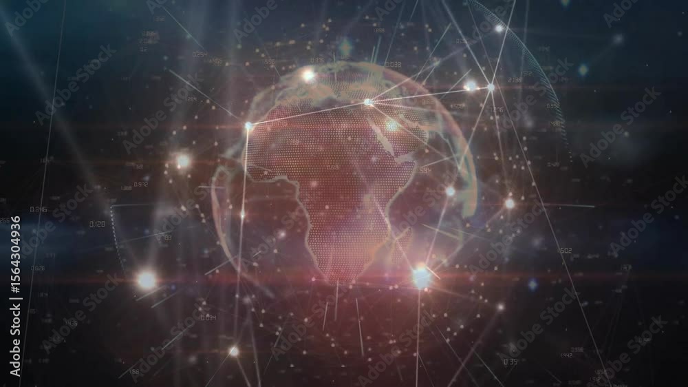 Poster opening with globe, network emerging around it, nodes pulsing rotating camera showing connectivity