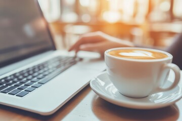 Relaxing Cafe Atmosphere: Latte Art and Laptop Work