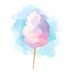 Watercolor Cotton Candy on a Stick