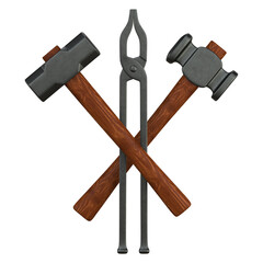 Crossed blacksmith tools 3d render