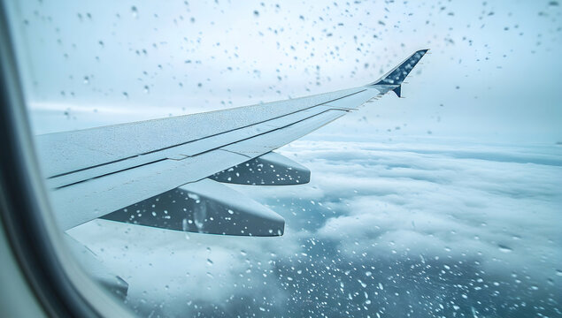 Airplane wing rain clouds view