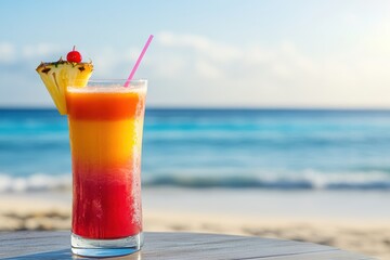 Tropical Beach Cocktail: Layered Sunset Drink by the Ocean