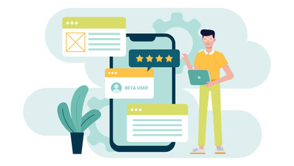 Beta user testing a mobile app interface. Suitable for technology companies, app developers, and user experience designers seeking authentic testing visuals.