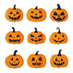 Halloween pumpkin simple flat color icons vector set