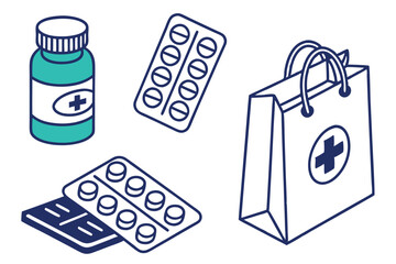 Medical and medicine Set. Medicine icon – Pharmacy, Healthcare, and Medical Treatment Symbols. Medical icons circle healthcare and medicine symbols.