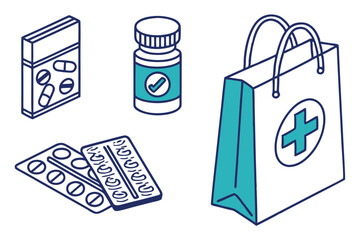 Medical and medicine Set. Medicine icon – Pharmacy, Healthcare, and Medical Treatment Symbols. Medical icons circle healthcare and medicine symbols.