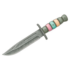 Tactical dagger with classic model concept. A detailed illustration of a colorful decorative knife.