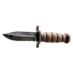Tactical dagger with classic model concept. A vintage military knife with a worn handle and aged metal blade.