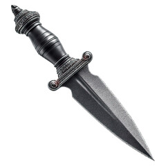 Tactical dagger with classic model concept. An ornate black knife with intricate detailing and a sharp blade.