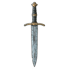 Tactical dagger with classic model concept. An ornate dagger with a detailed handle and sharp blade.