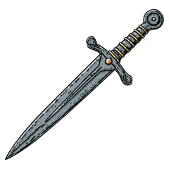 Tactical dagger with classic model concept. An ornate dagger with intricate designs and a metallic finish.