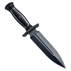 Tactical dagger with classic model concept. Close-up of a sleek, black combat knife with a sharp blade.