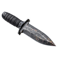 Tactical dagger with classic model concept. Close-up of a rugged tactical knife with black handle design.