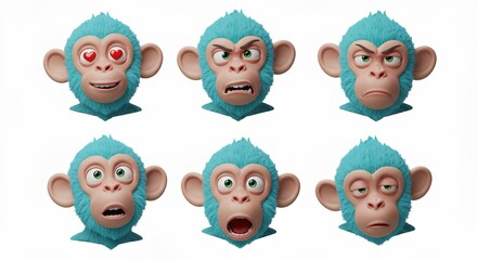 Cartoon monkey heads showing various emotions