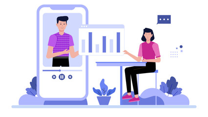 Online business meeting showcasing a bar graph, suitable for virtual team discussions, reports, presentations, webinars, and digital marketing content.