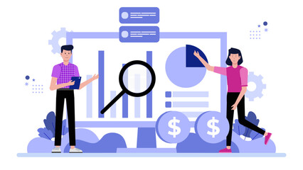 Business people reviewing financial data through charts and graphs, perfect for financial reports, presentations, corporate analysis, and business concepts.
