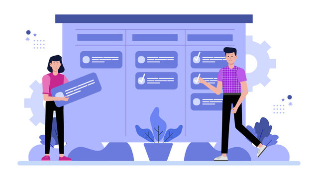 Team finalizing business proposal for enterprise client, flat vector illustration