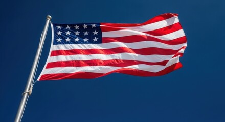 American flag waving proudly against a clear blue sky