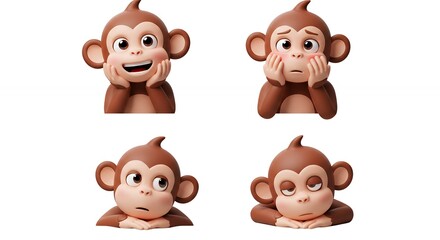 Four cartoon monkeys with various expressions